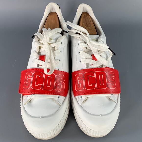 GCDS Size 9 White Red Black Leather Logo Low Top Platform Sneakers - Picture 4 of 14